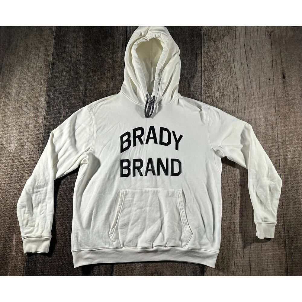 Brady Brand Mens Logo Hoodie Sweatshirt Cream Black Large Tom Brady